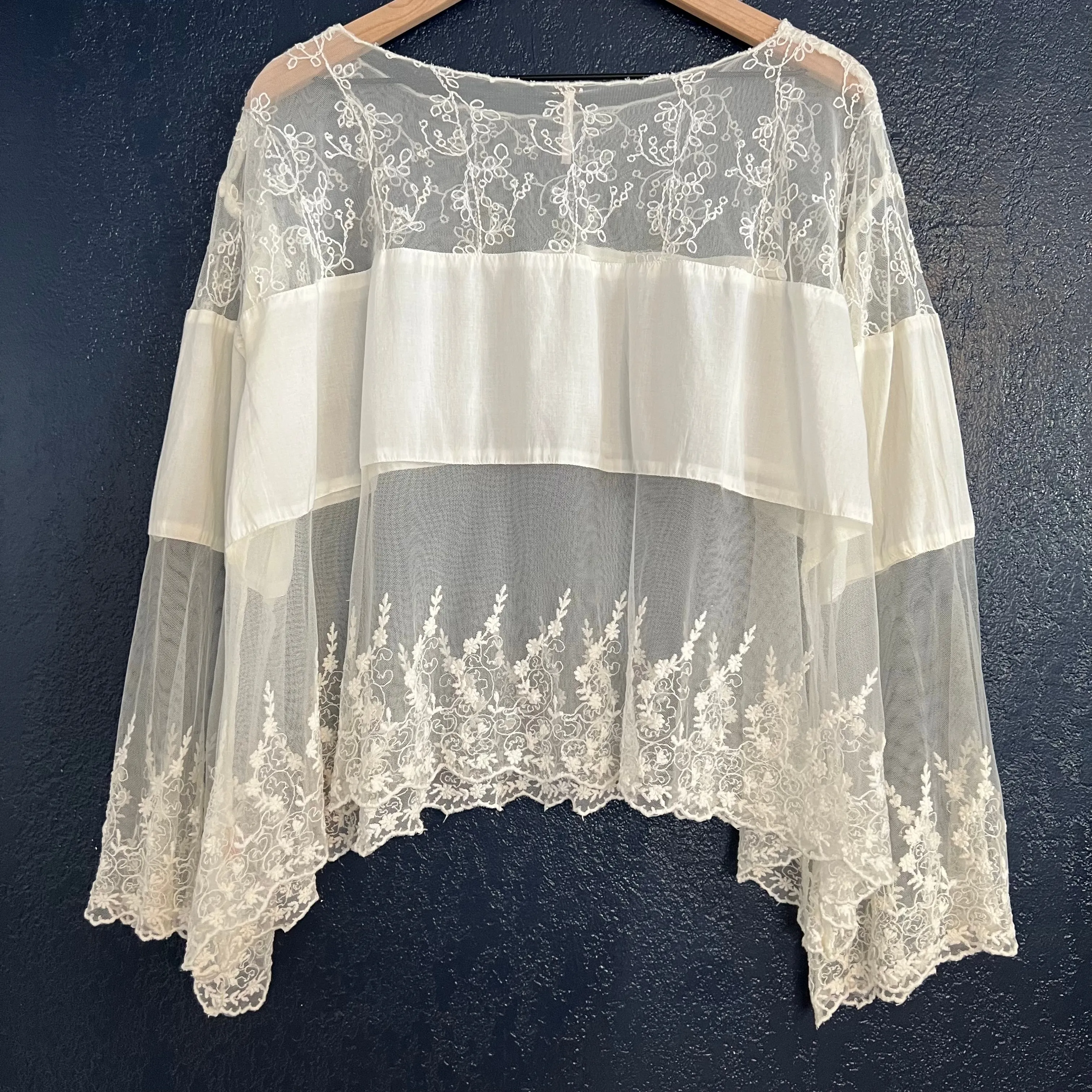 Free People Angel Wings Sheer Eyelet Lace Panel Blouse