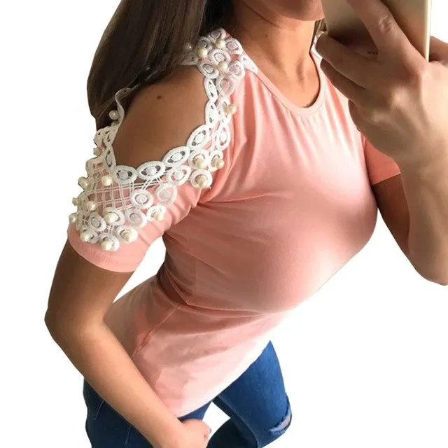 (Free Shipping) New Women Cold Shoulder Tops Casual Clothing Solid Slim T shirt