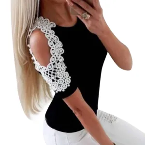 (Free Shipping) New Women Cold Shoulder Tops Casual Clothing Solid Slim T shirt
