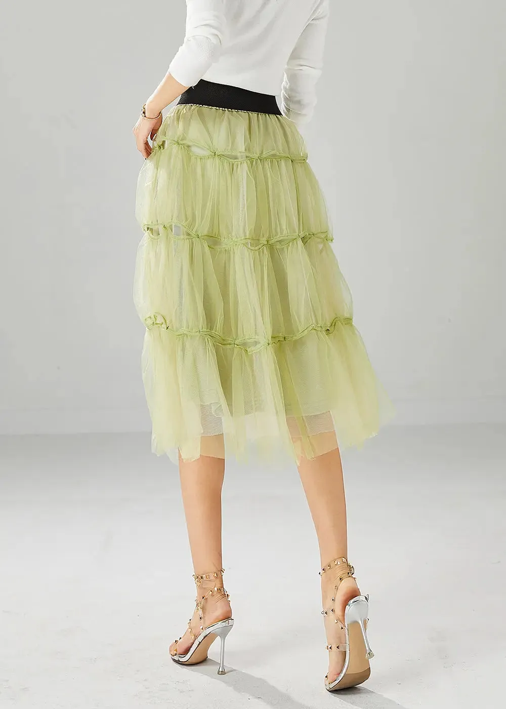 French Grass Green Floral Tulle Skirt Summer ML0472