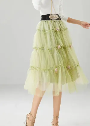 French Grass Green Floral Tulle Skirt Summer ML0472