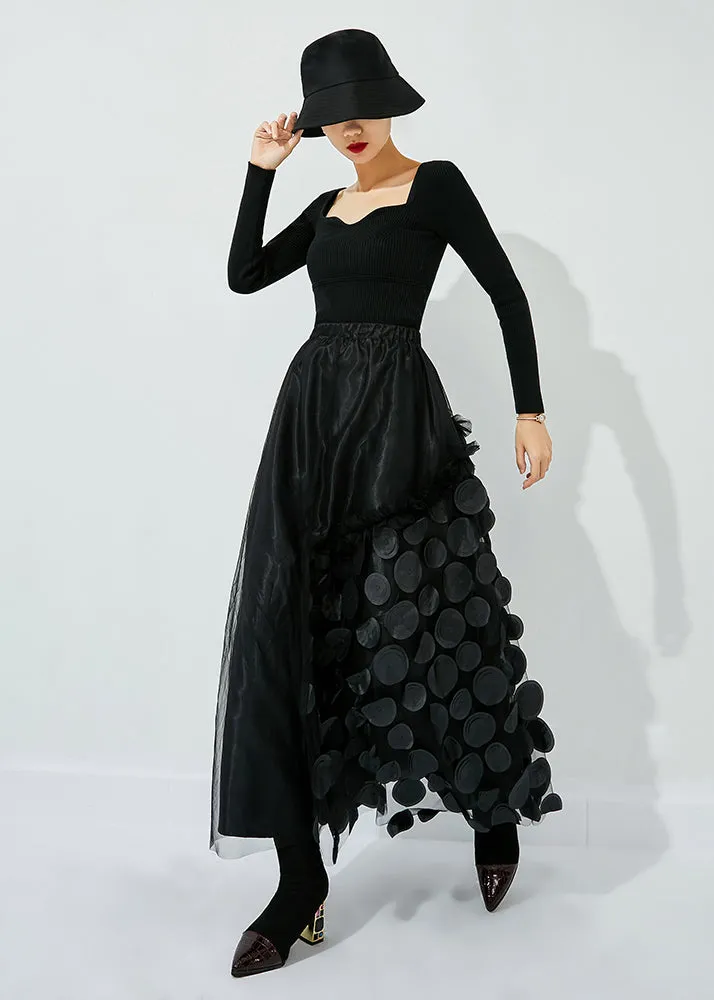 French Rose Elastic Waist Patchwork Dot Tulle Vacation Skirts Spring LY0860