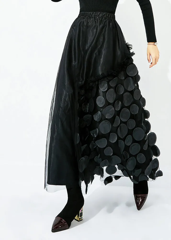 French Rose Elastic Waist Patchwork Dot Tulle Vacation Skirts Spring LY0860