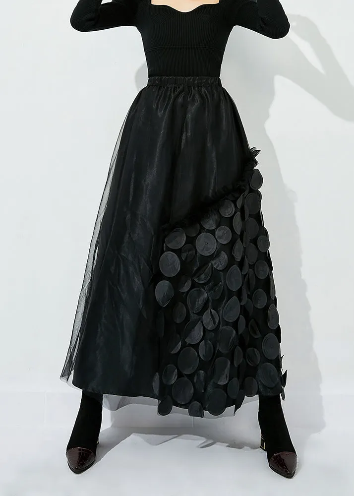 French Rose Elastic Waist Patchwork Dot Tulle Vacation Skirts Spring LY0860