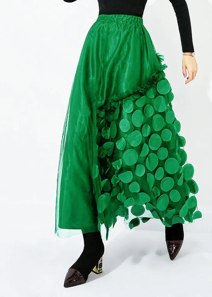 French Rose Elastic Waist Patchwork Dot Tulle Vacation Skirts Spring LY0860