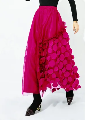 French Rose Elastic Waist Patchwork Dot Tulle Vacation Skirts Spring LY0860