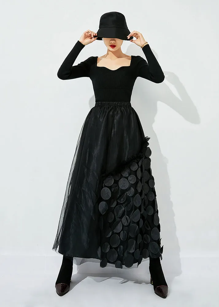 French Rose Elastic Waist Patchwork Dot Tulle Vacation Skirts Spring LY0860