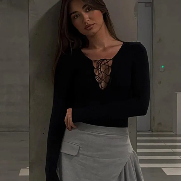 Front Lace Up Slim Bodysuits