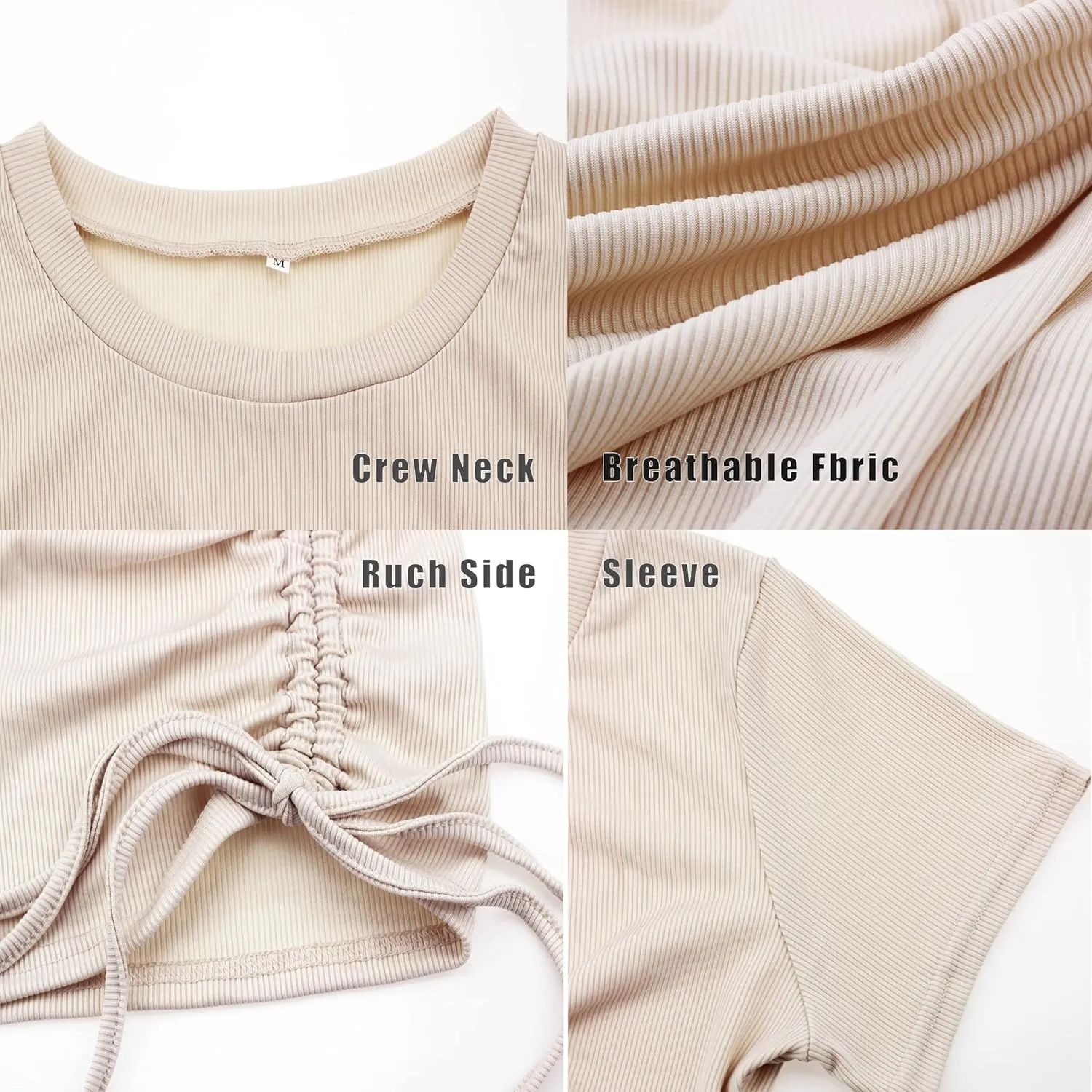 FV RELAY Casual Short Sleeve Summer Dress for Women Crew Neck Stretchy Ruched Bodycon Dresses Sexy Ribbed Club Mini Dress