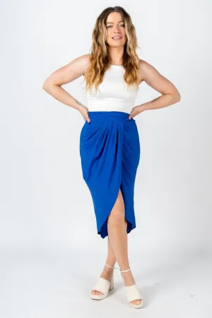 Gather wrap skirt deep blue
