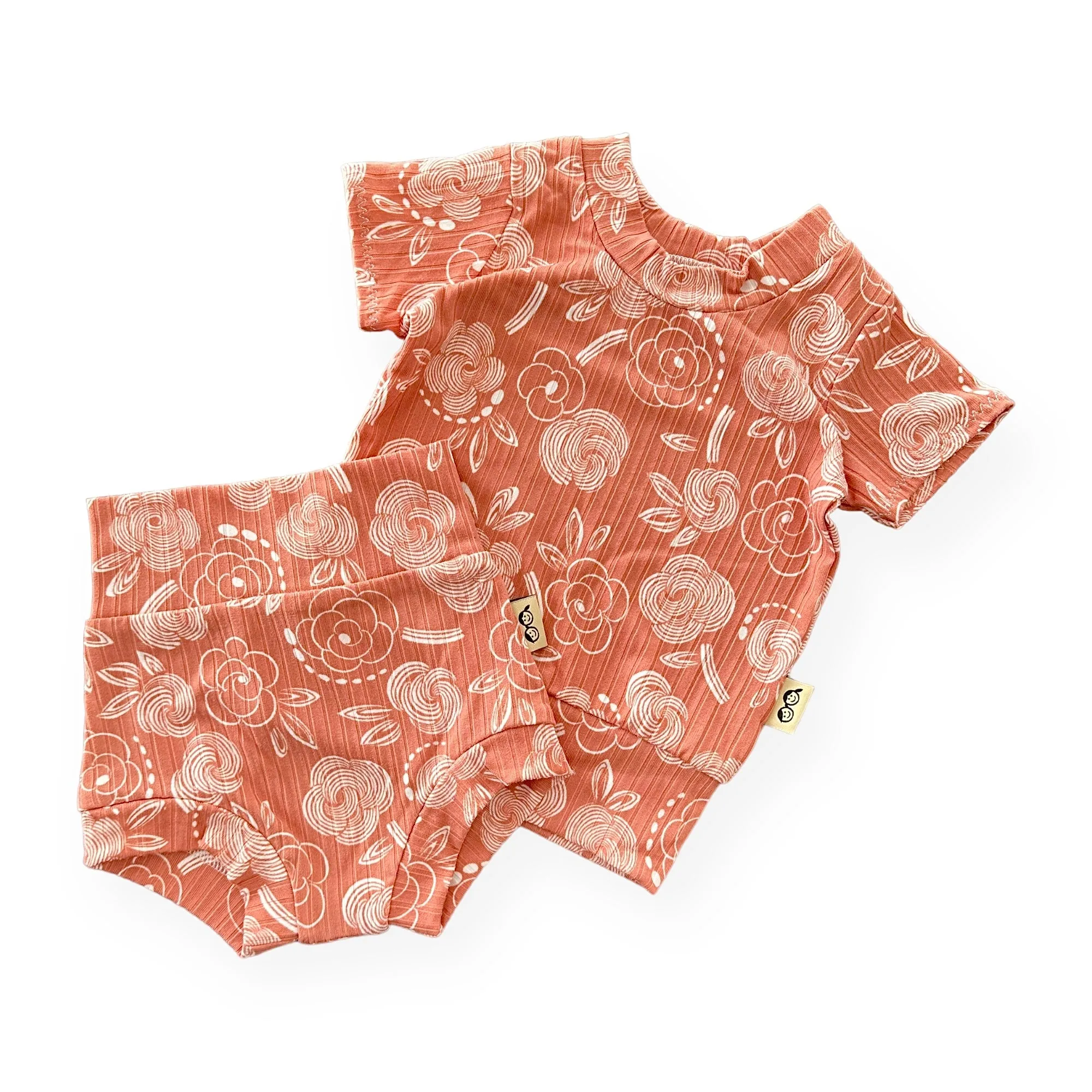 Geo Flowers Rose Ribbed Summer Lounge Set