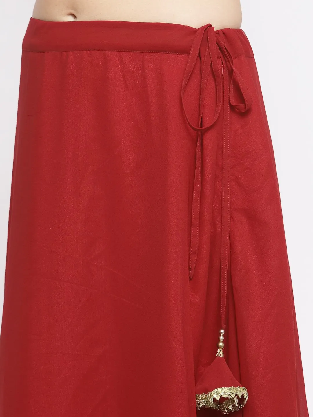 Georgette Embellished Tiered Lehenga Set With Attached Dupatta