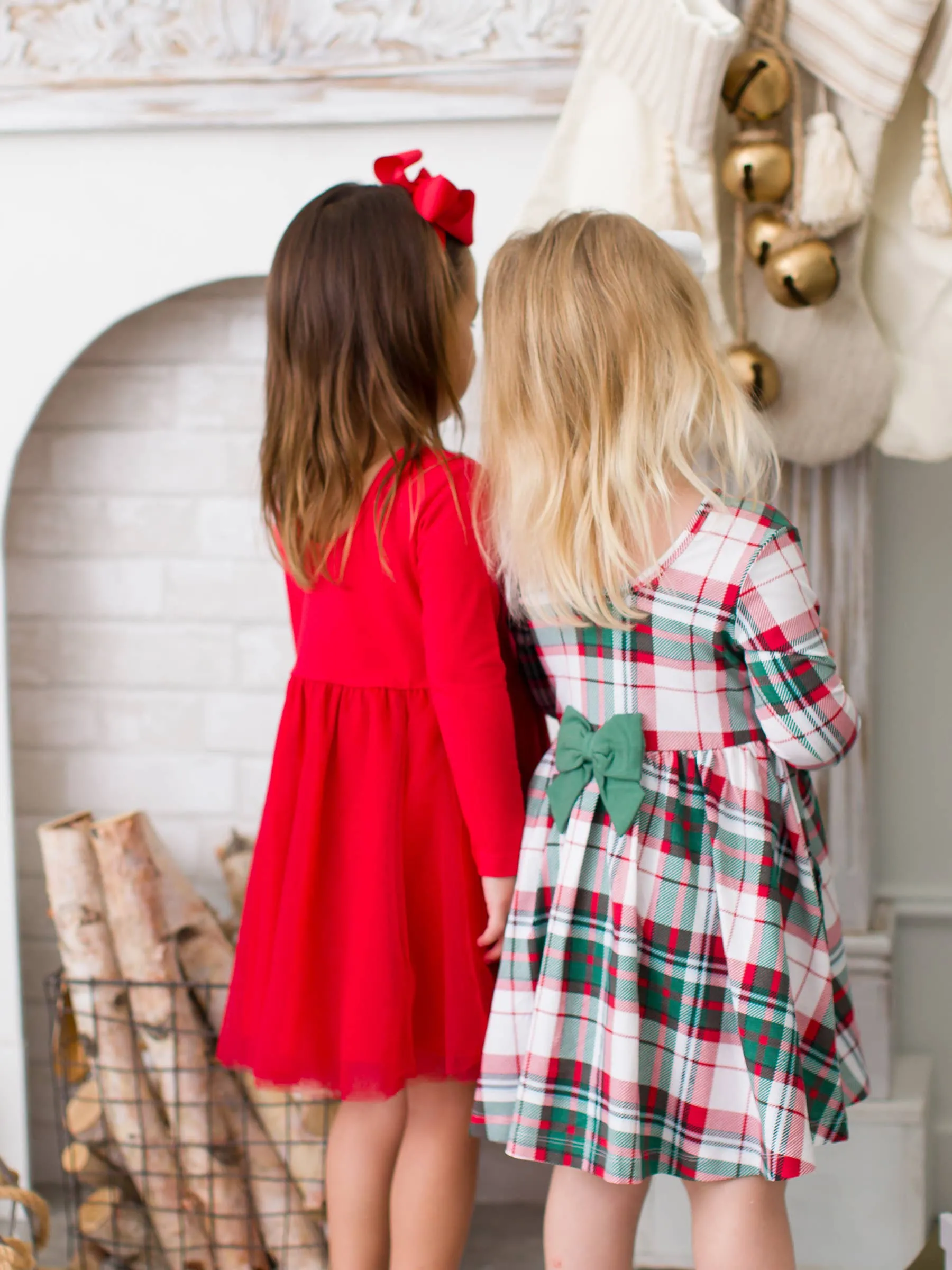 Girls Dashing Dreams Plaid Knit Long Sleeve Twirl Dress