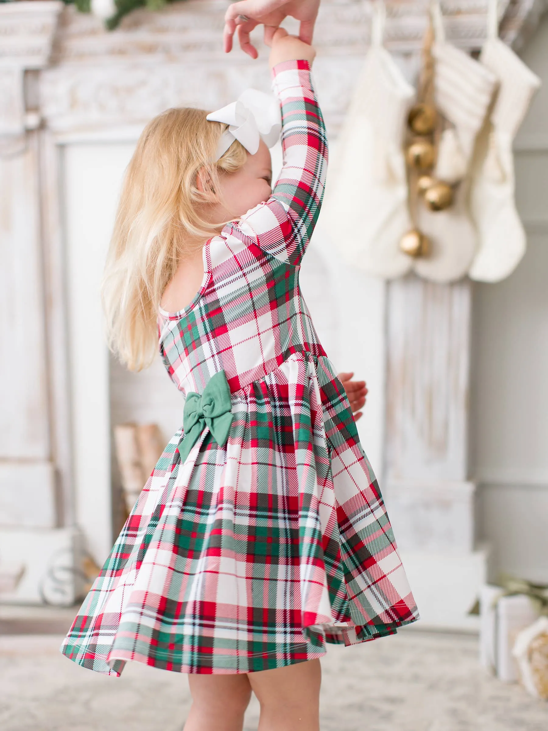 Girls Dashing Dreams Plaid Knit Long Sleeve Twirl Dress