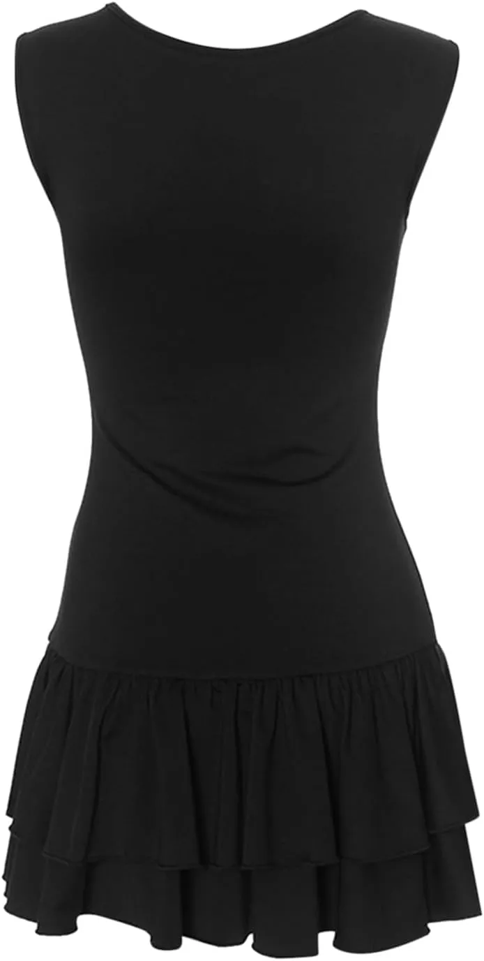 Girls Dresses Size 10-12 Mini Dress Double Layered Ruffle Hem Ruched Tiered Skirt Bodycon Sleeveless Tank Dresses