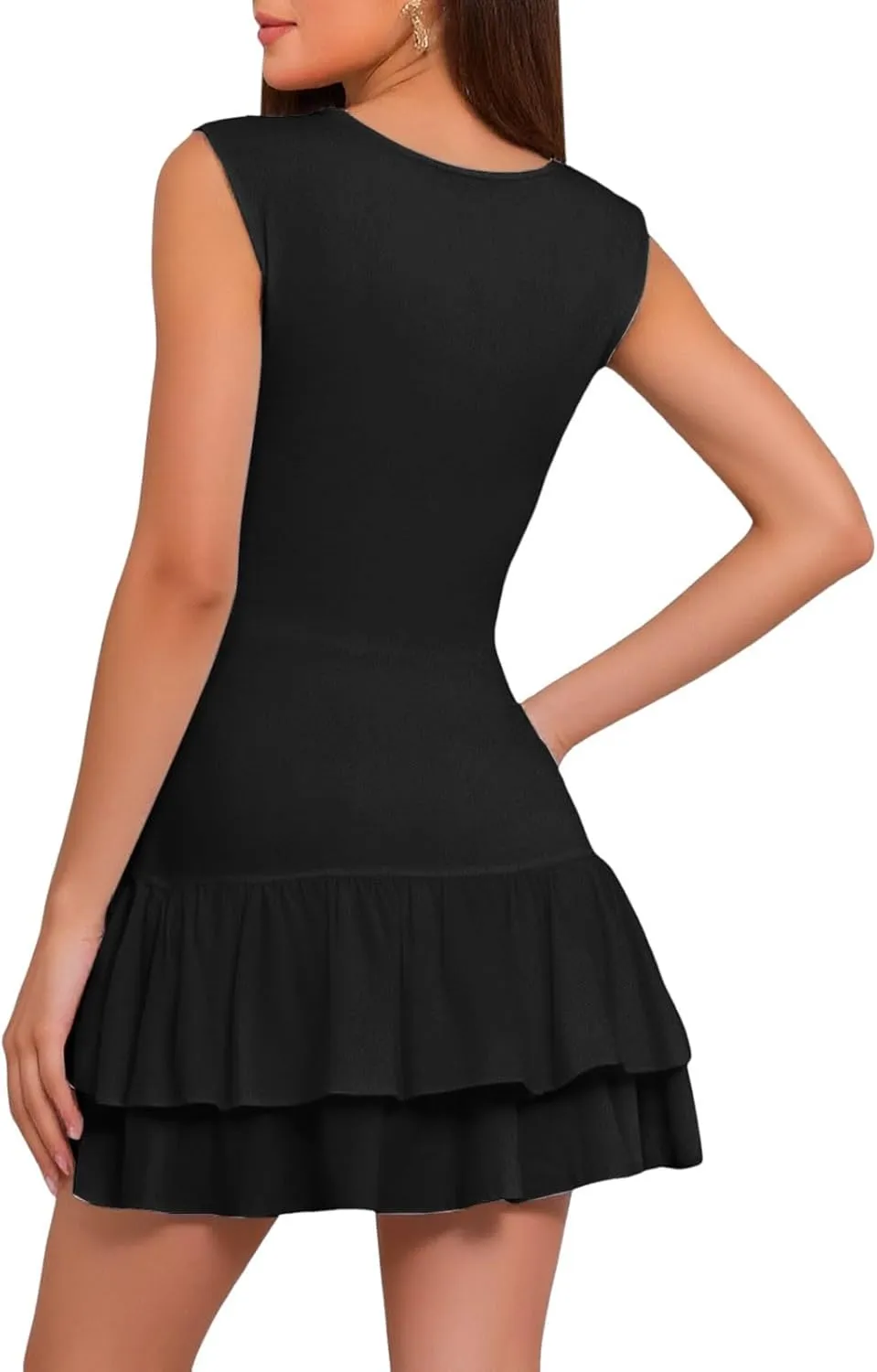 Girls Dresses Size 10-12 Mini Dress Double Layered Ruffle Hem Ruched Tiered Skirt Bodycon Sleeveless Tank Dresses