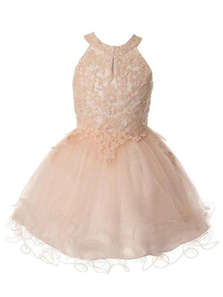 Girls Halter Neck Rhinestone Party Tulle Flower Girl Junior Bridesmaid Dress, Sizes 2-16