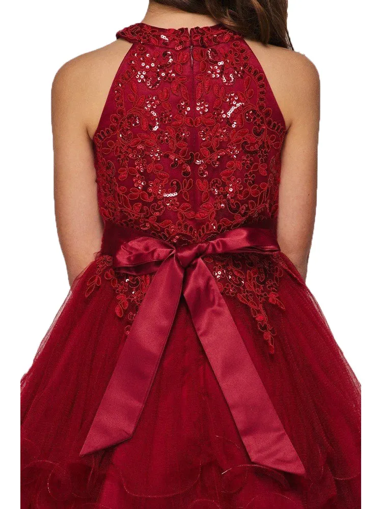 Girls Halter Neck Rhinestone Party Tulle Flower Girl Junior Bridesmaid Dress, Sizes 2-16