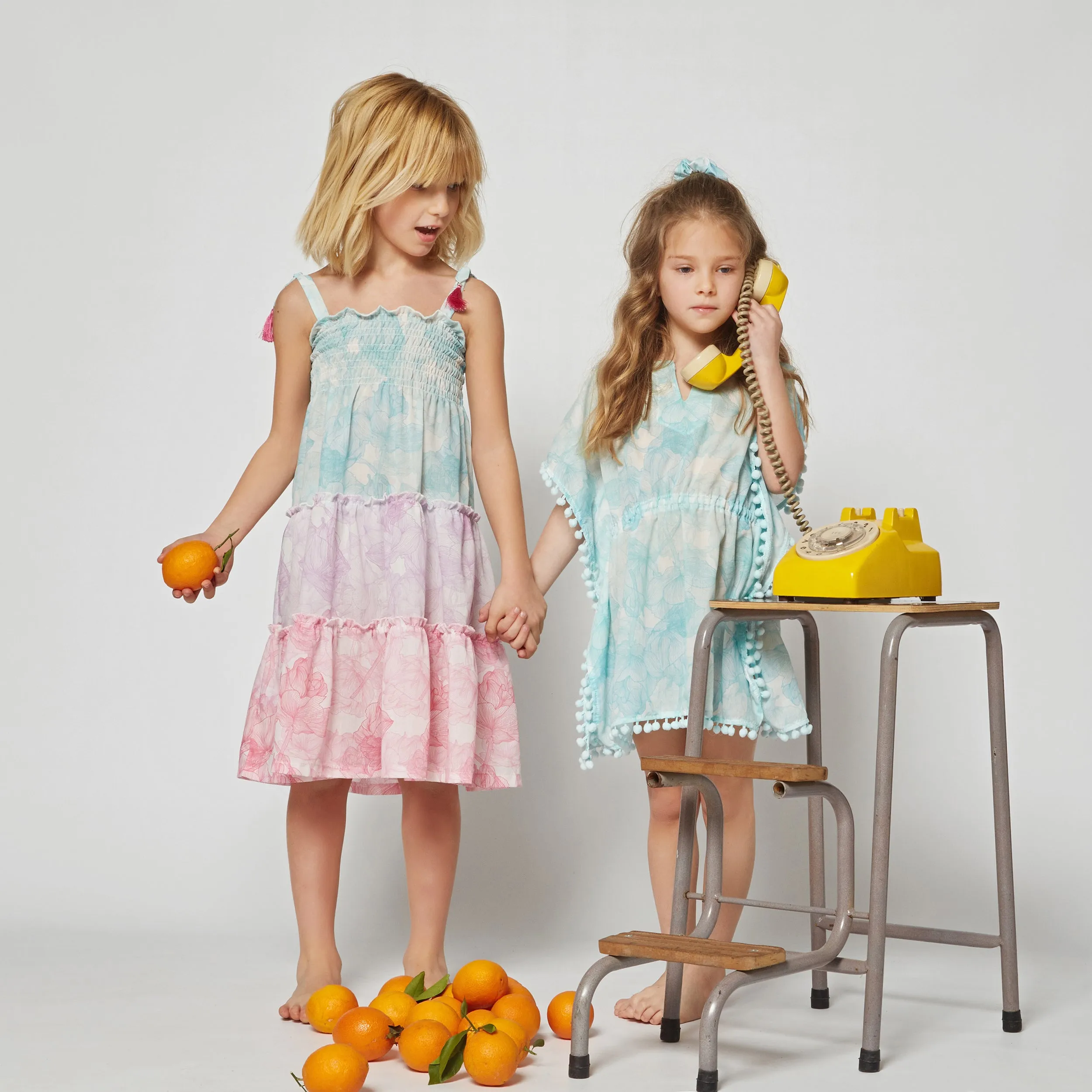 GIRL'S KAFTAN FLOWERS MINT