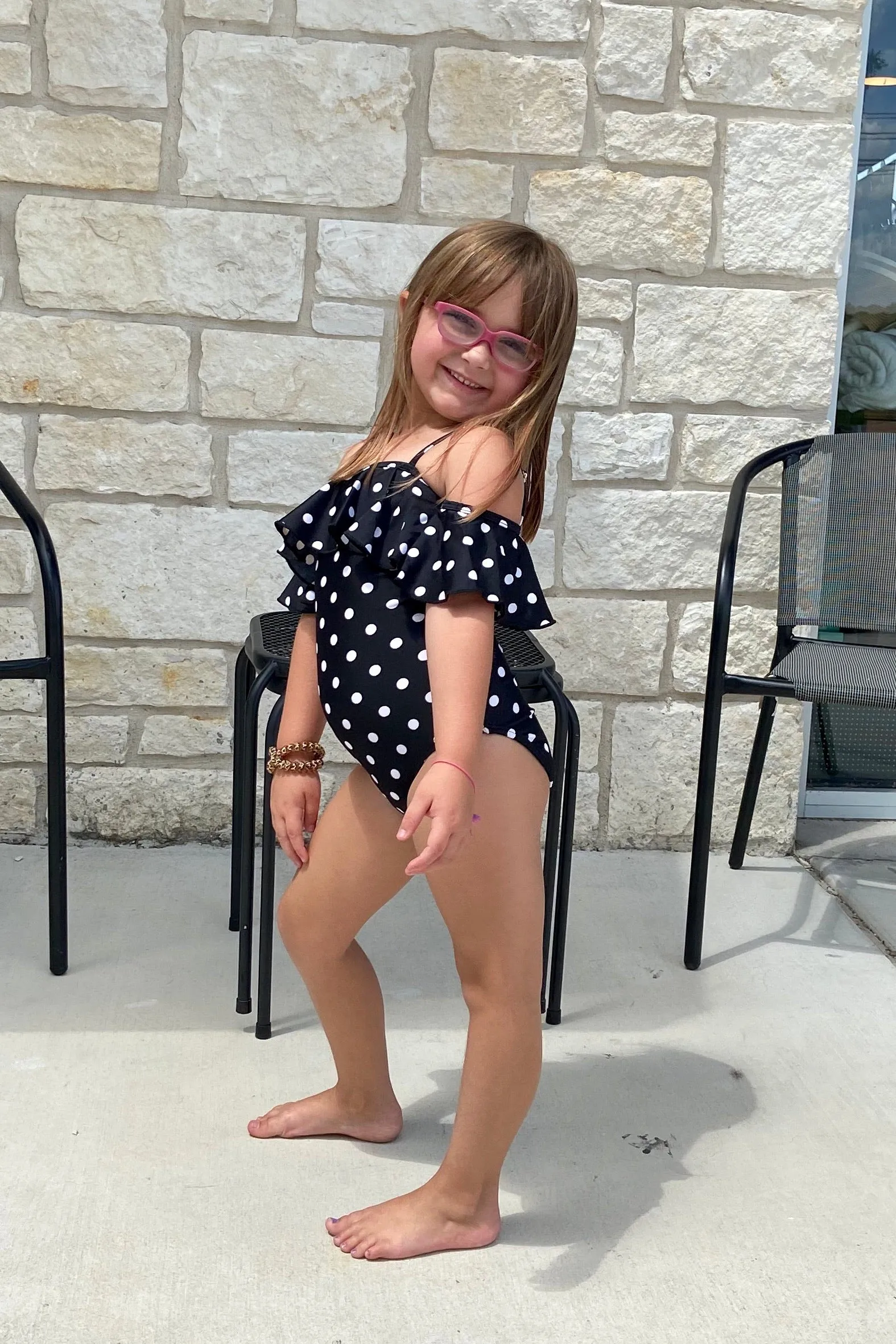 Girls Polka-Dotted Ruffle One Piece