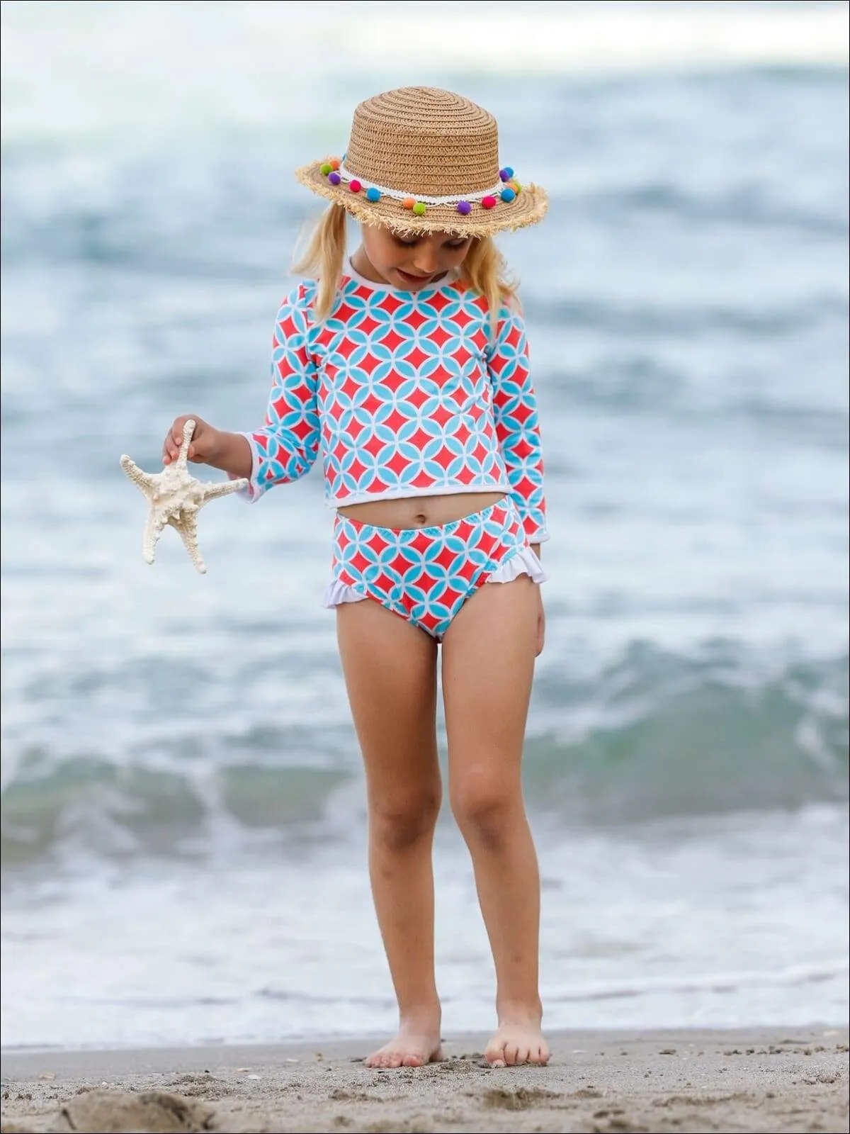 Girls Seaside Weekend Two Piece Rash Guard Swimsuit