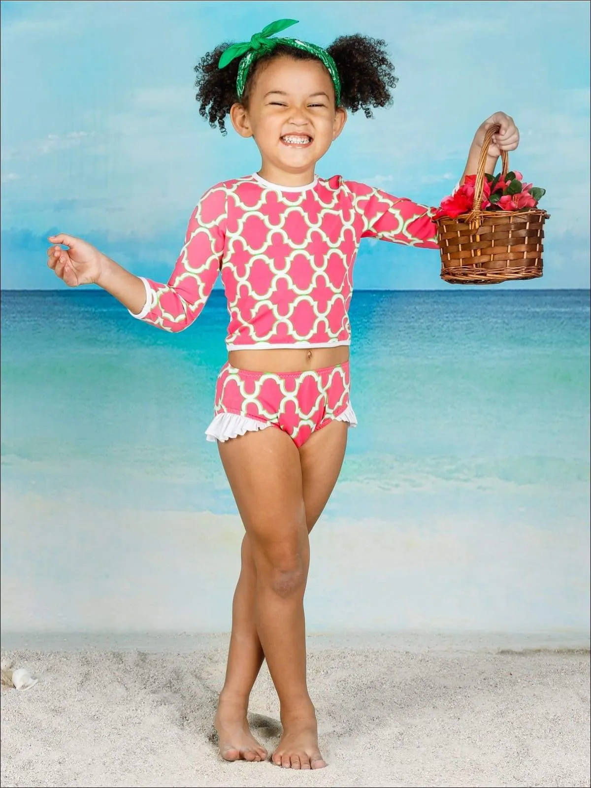 Girls Seaside Weekend Two Piece Rash Guard Swimsuit