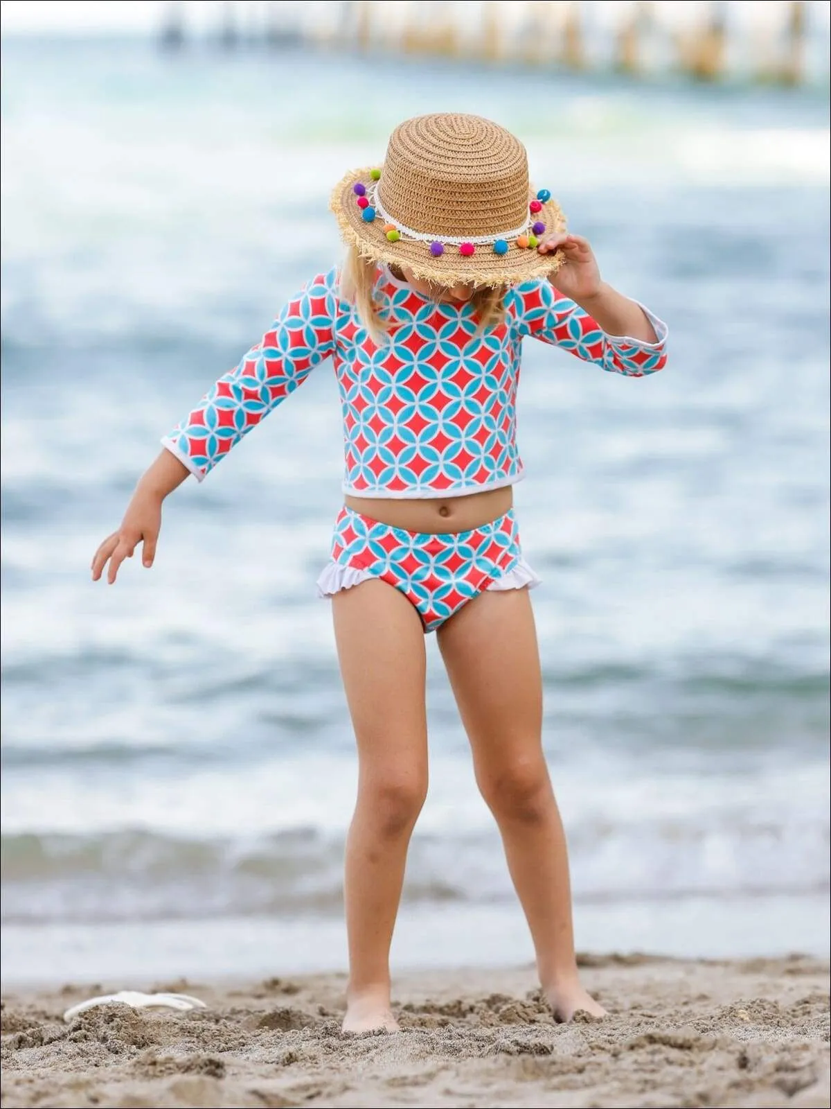 Girls Seaside Weekend Two Piece Rash Guard Swimsuit