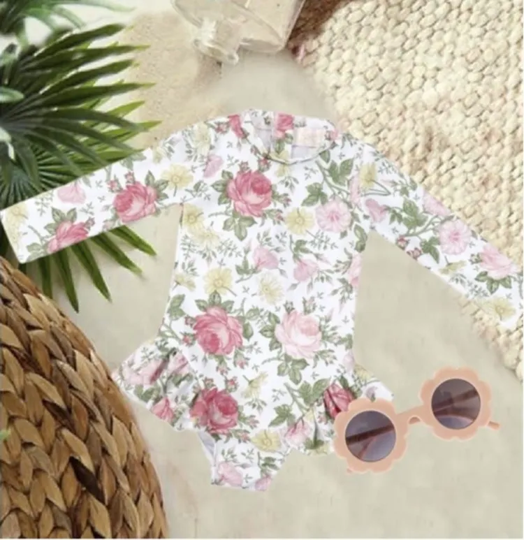 Girls Swimsuits - Floral Melody - 1 Pc Zip