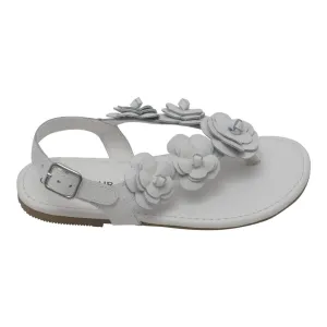 Girls White Flower Blossom Accent Buckle Thong Sandals 7-10 Toddler