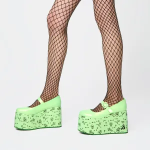 Glabagool Gelatinous Cube Wedge Mary Janes - Green Glabagool Gelatinous Cube Wedge Mary Janes - Green