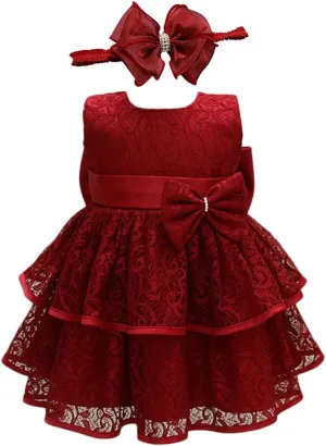 Glamulice Baby Girls Infant Lace Party Dresses Princess Wedding Birthday Formal Dress for Toddler