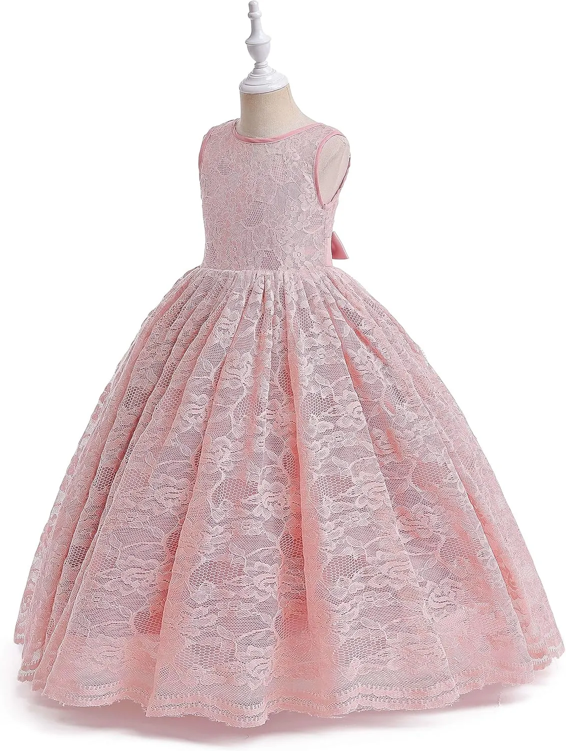 Glamulice Full Lace Flower Girls Dress Long A Line Bridesmaid Wedding Tulle Dresses Birthday Formal Party Ball Gown