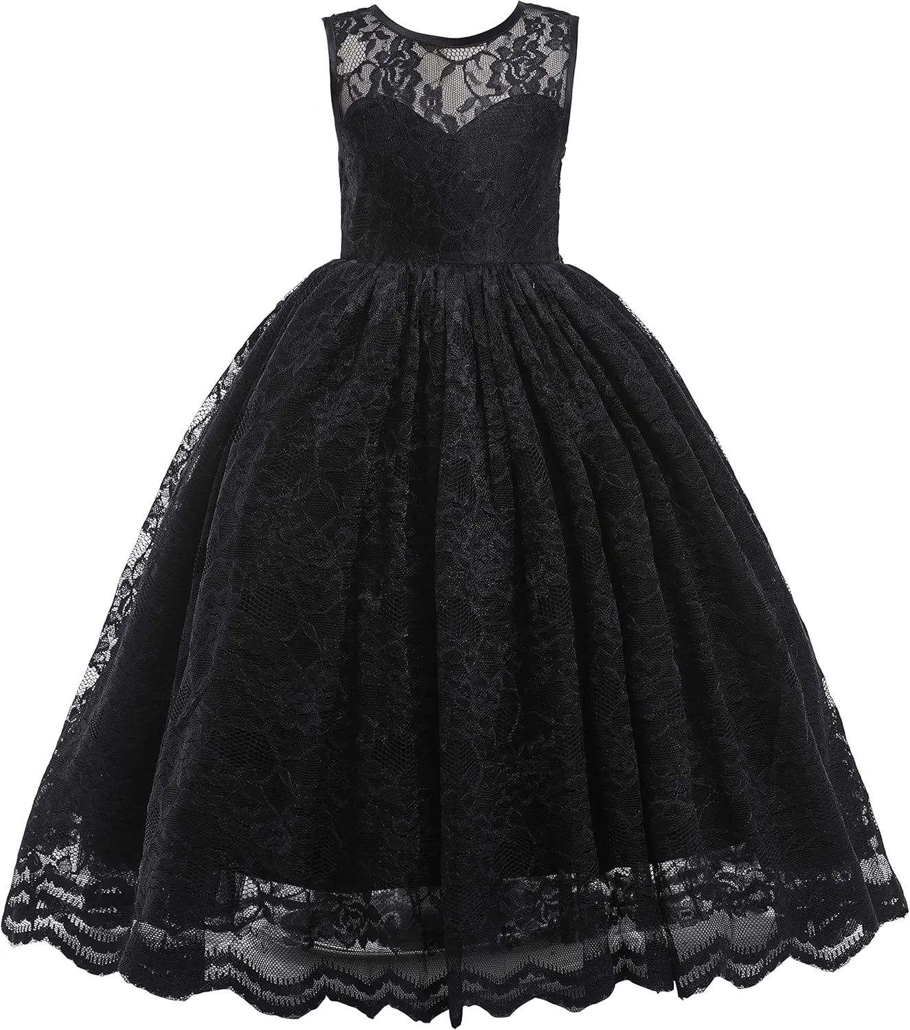 Glamulice Full Lace Flower Girls Dress Long A Line Bridesmaid Wedding Tulle Dresses Birthday Formal Party Ball Gown