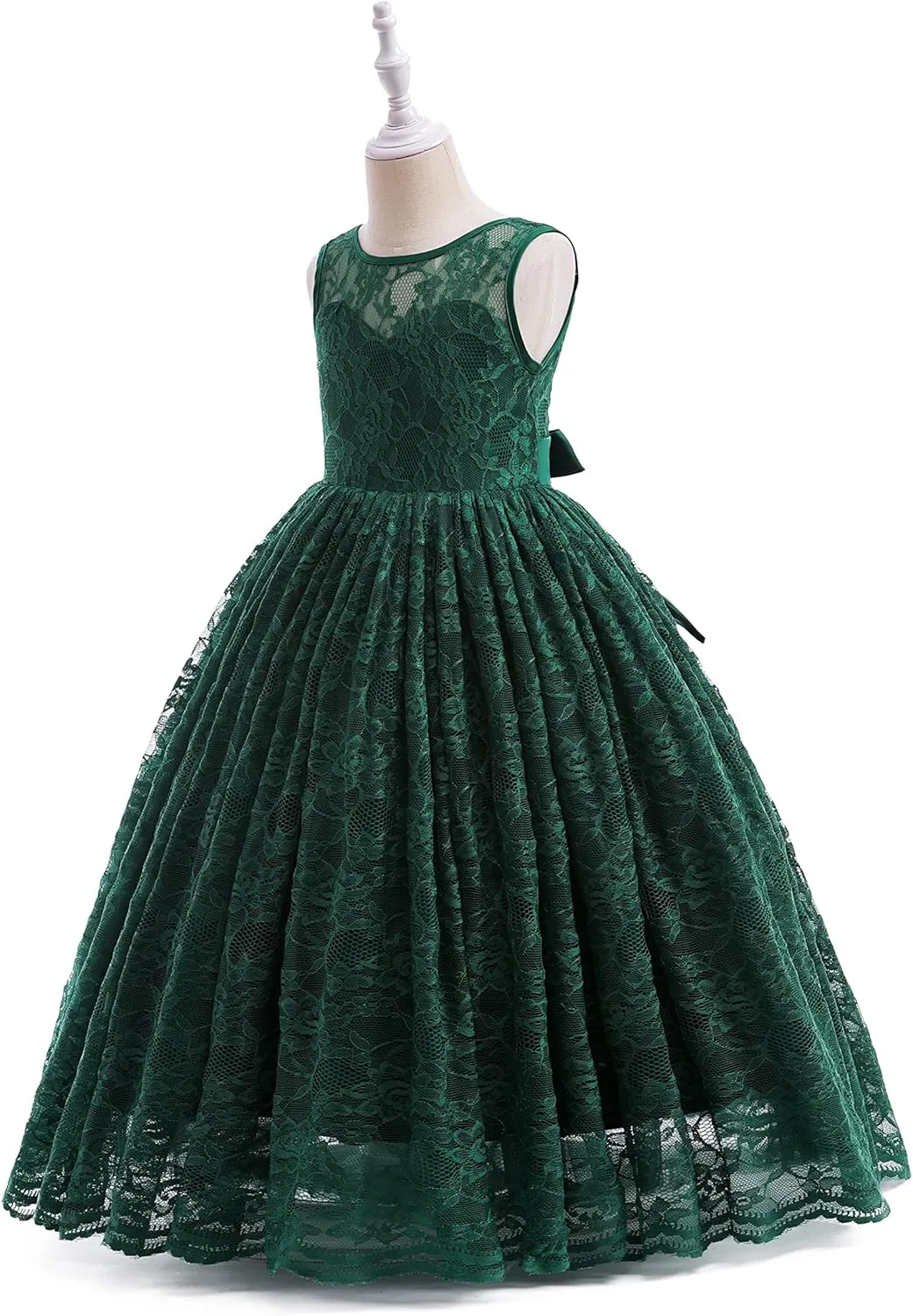 Glamulice Full Lace Flower Girls Dress Long A Line Bridesmaid Wedding Tulle Dresses Birthday Formal Party Ball Gown