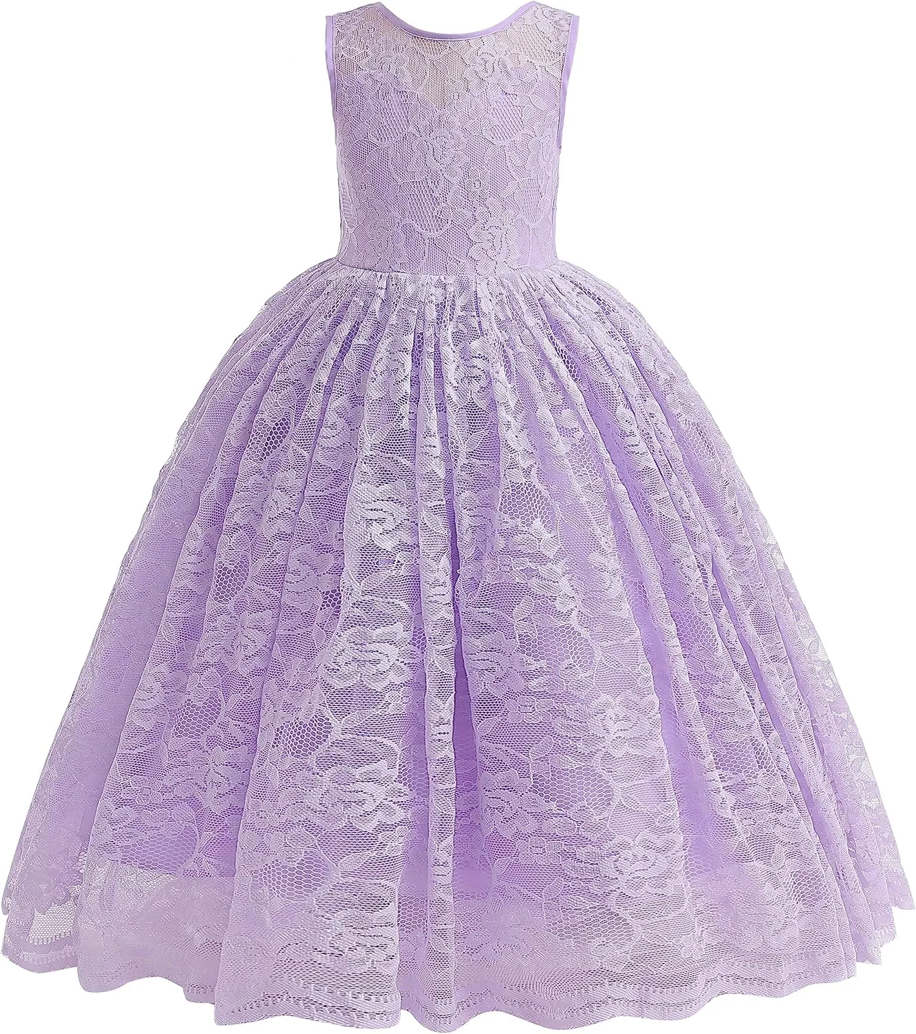 Glamulice Full Lace Flower Girls Dress Long A Line Bridesmaid Wedding Tulle Dresses Birthday Formal Party Ball Gown