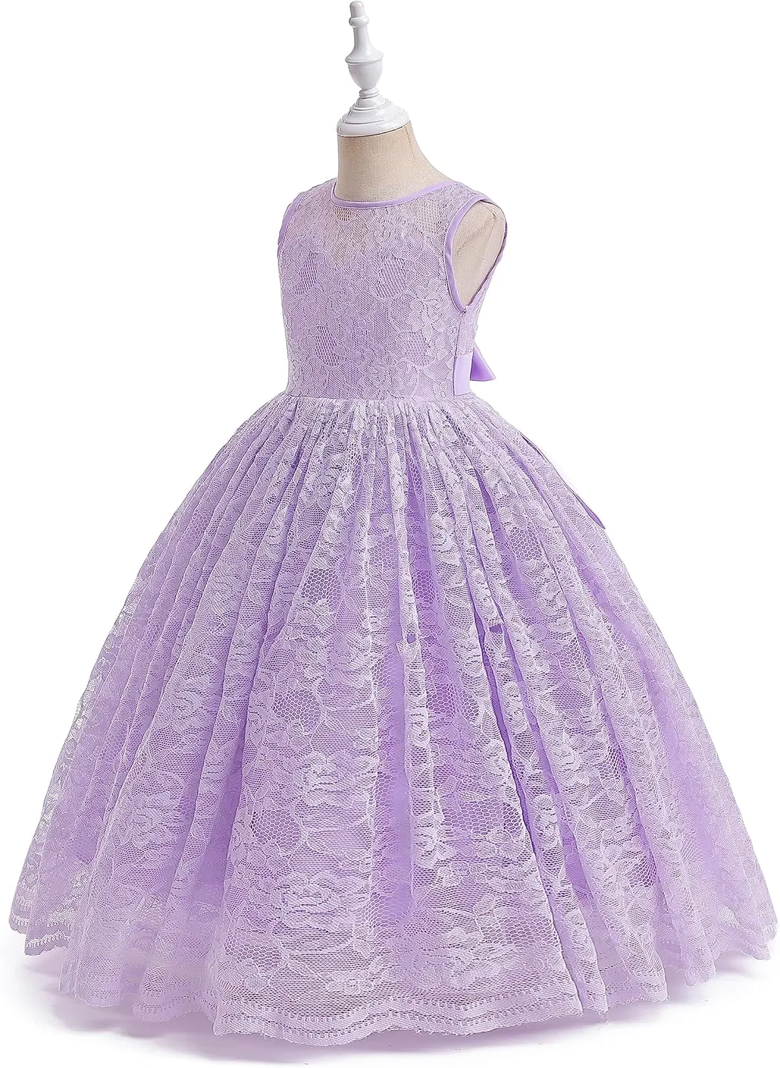 Glamulice Full Lace Flower Girls Dress Long A Line Bridesmaid Wedding Tulle Dresses Birthday Formal Party Ball Gown