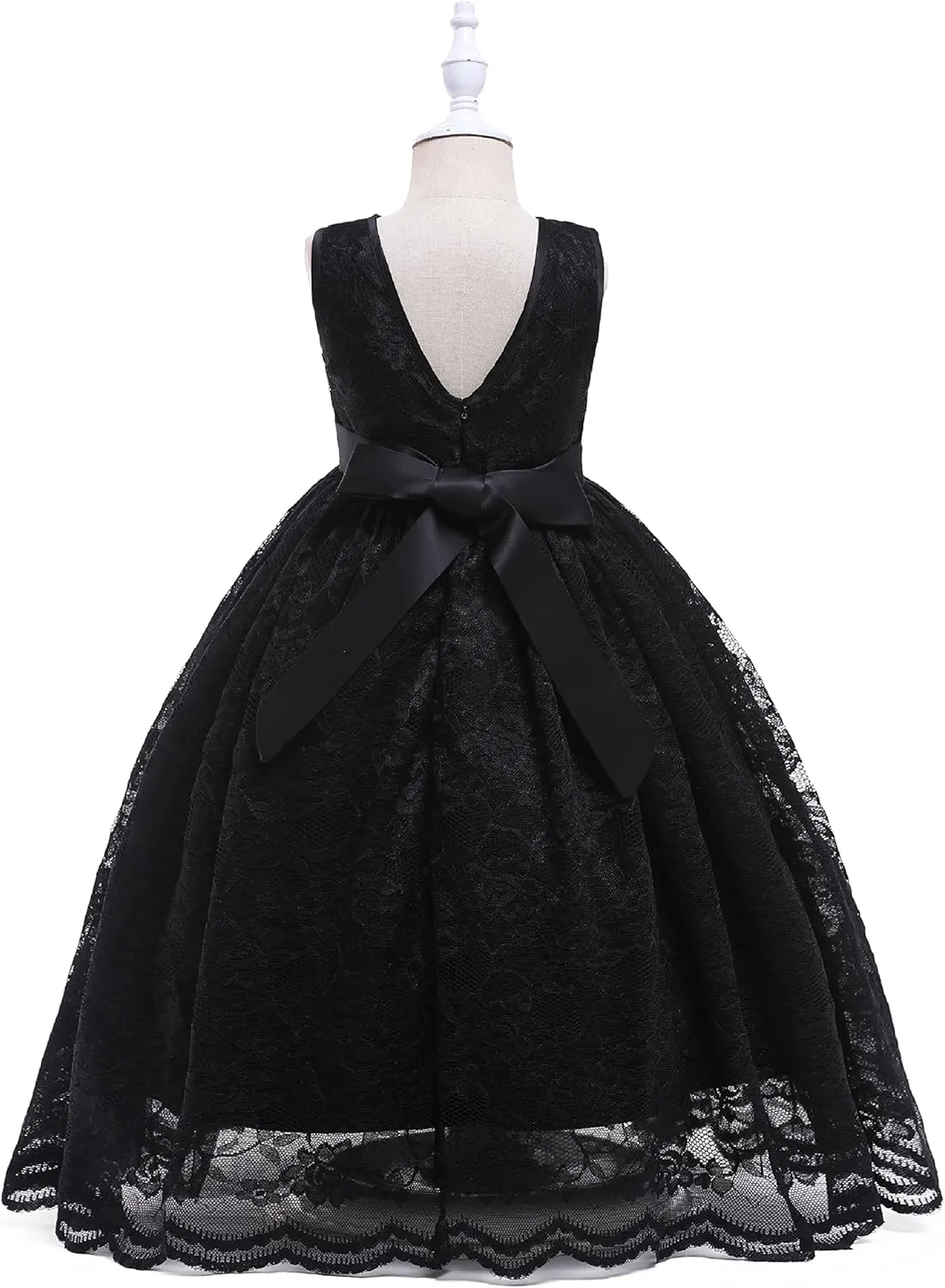 Glamulice Full Lace Flower Girls Dress Long A Line Bridesmaid Wedding Tulle Dresses Birthday Formal Party Ball Gown
