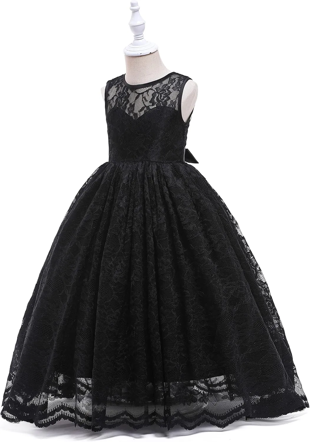 Glamulice Full Lace Flower Girls Dress Long A Line Bridesmaid Wedding Tulle Dresses Birthday Formal Party Ball Gown
