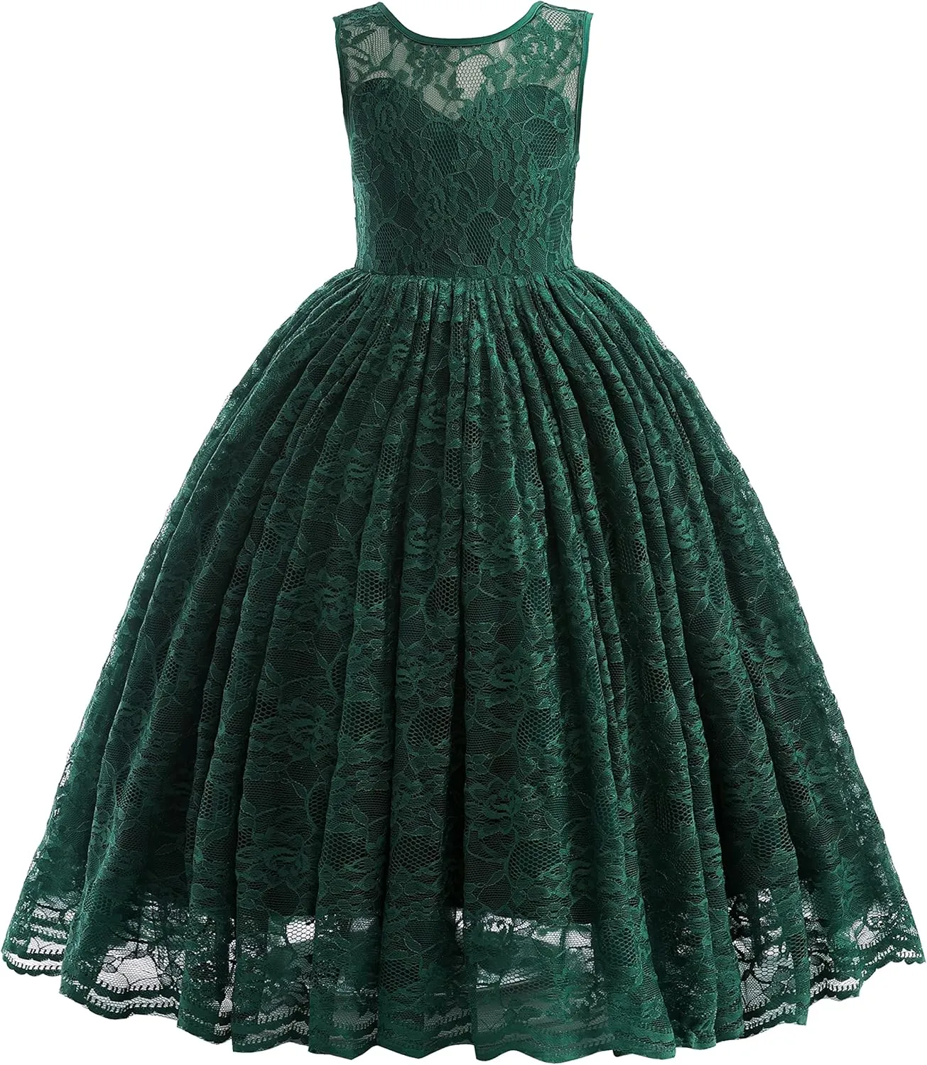 Glamulice Full Lace Flower Girls Dress Long A Line Bridesmaid Wedding Tulle Dresses Birthday Formal Party Ball Gown
