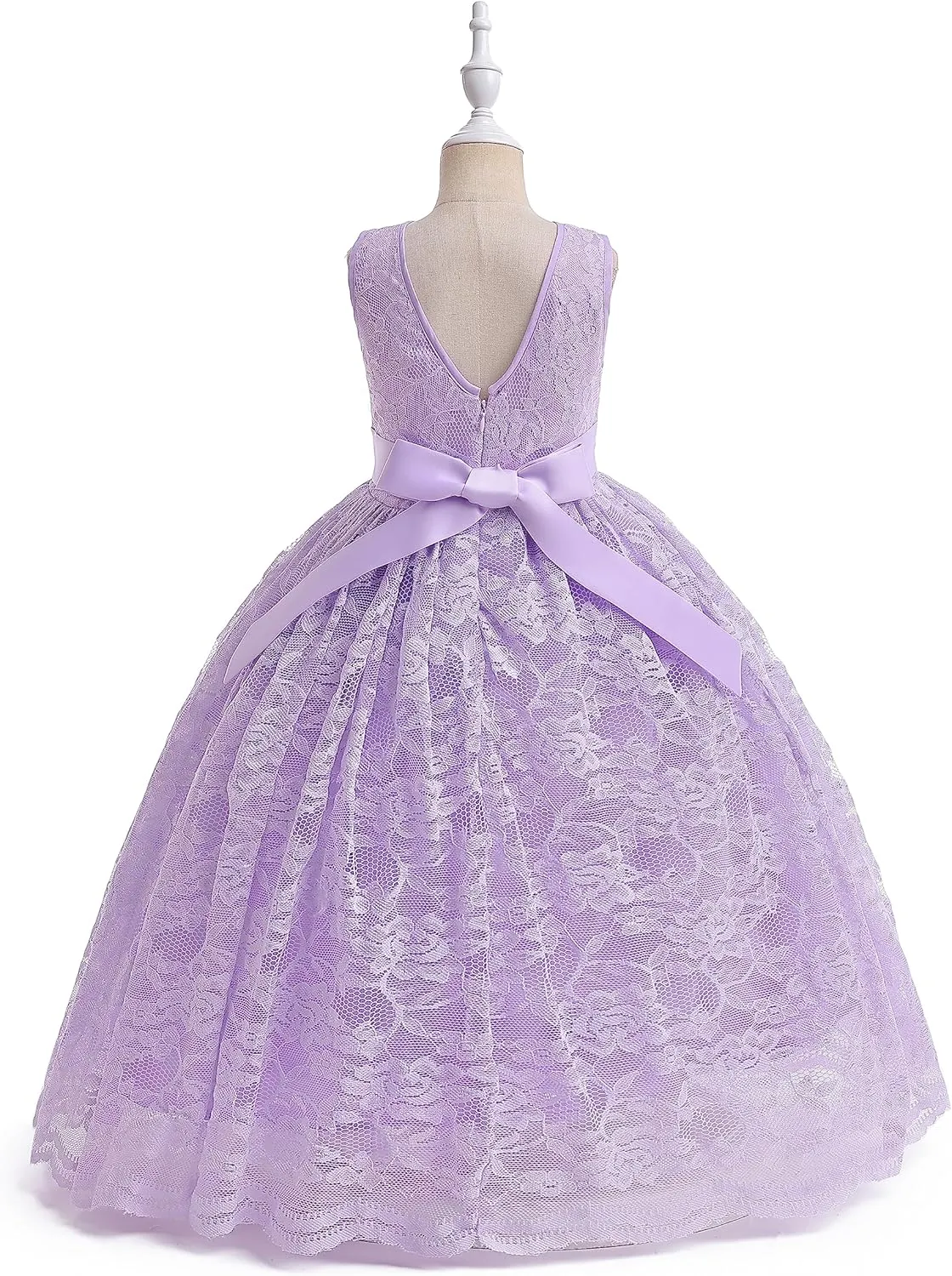 Glamulice Full Lace Flower Girls Dress Long A Line Bridesmaid Wedding Tulle Dresses Birthday Formal Party Ball Gown