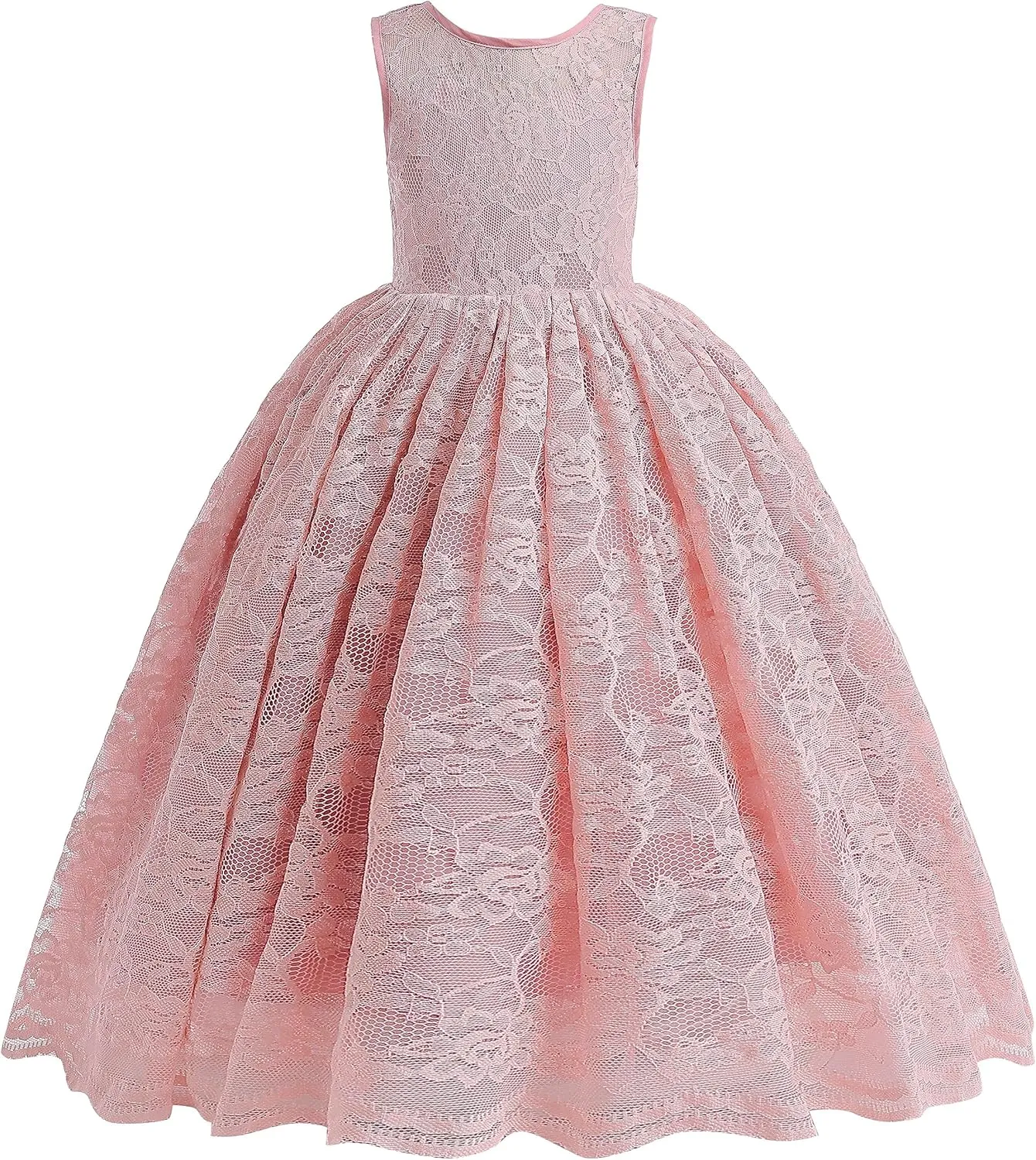 Glamulice Full Lace Flower Girls Dress Long A Line Bridesmaid Wedding Tulle Dresses Birthday Formal Party Ball Gown