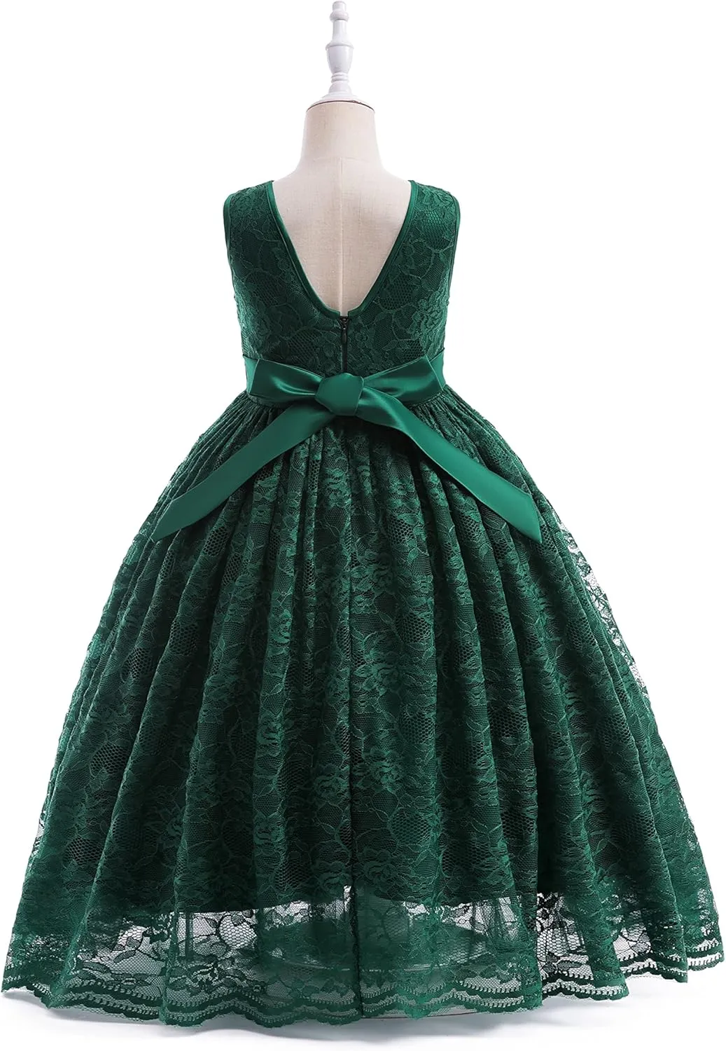 Glamulice Full Lace Flower Girls Dress Long A Line Bridesmaid Wedding Tulle Dresses Birthday Formal Party Ball Gown