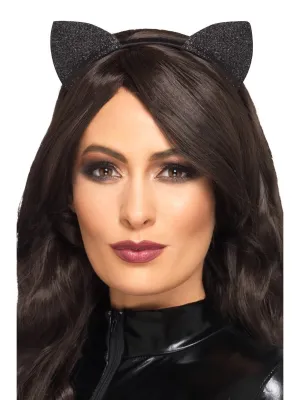 Glitter Vinyl Cat Ears, Black