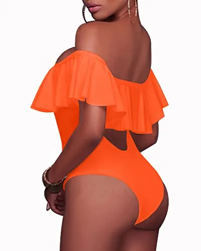 Gorgeous Removable Strap Off The Shoulder One Piece Swimsuit For Juniors-Neon Orange