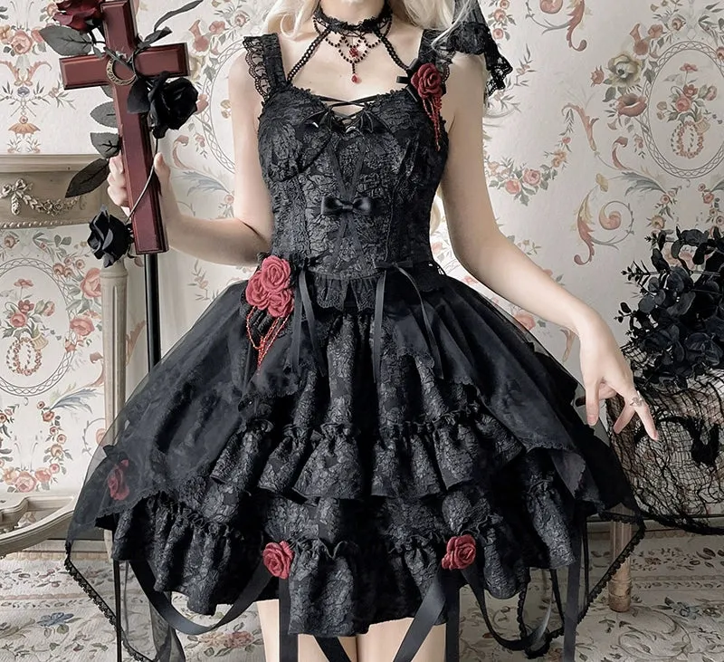 Gothic Lolita Skirt Set Blood Rose Skirt Corset Multicolor