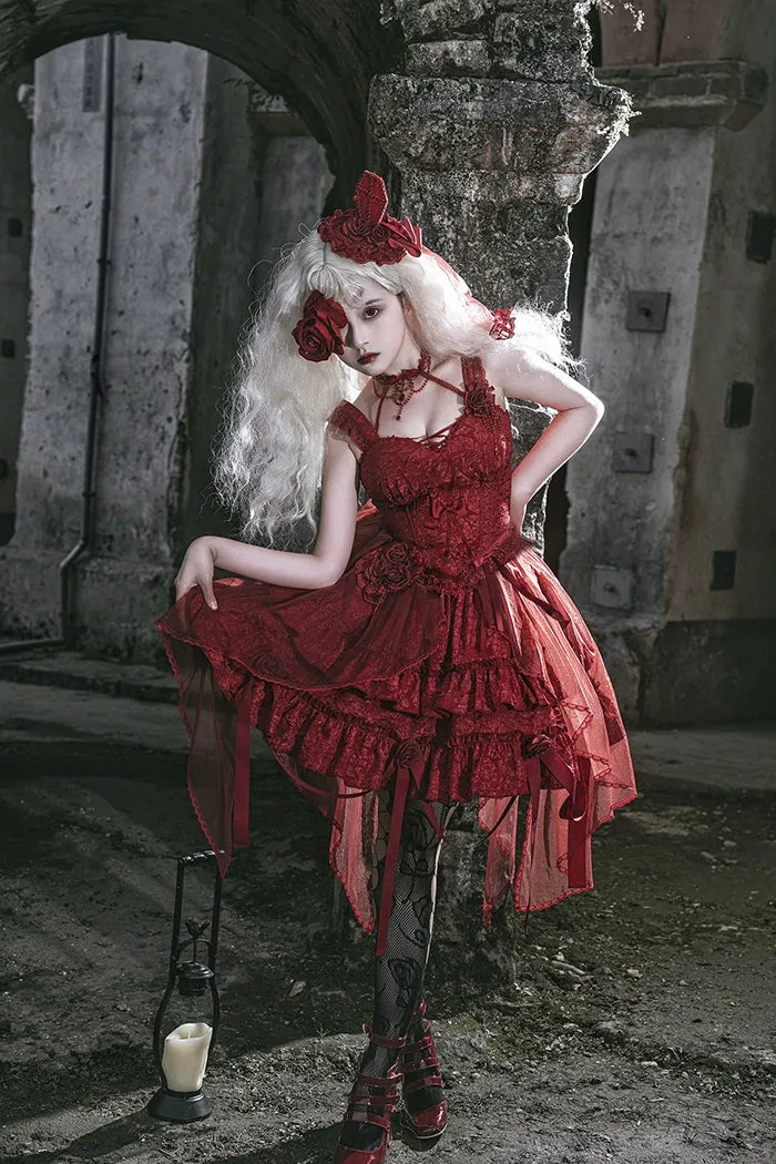 Gothic Lolita Skirt Set Blood Rose Skirt Corset Multicolor