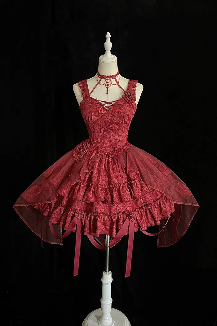 Gothic Lolita Skirt Set Blood Rose Skirt Corset Multicolor