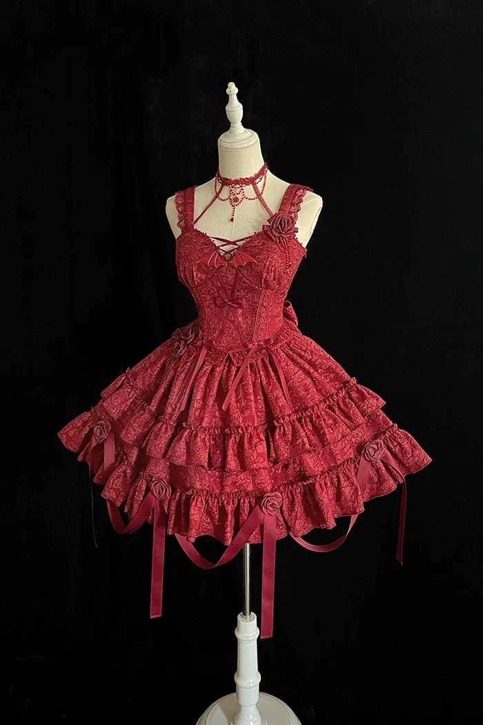 Gothic Lolita Skirt Set Blood Rose Skirt Corset Multicolor