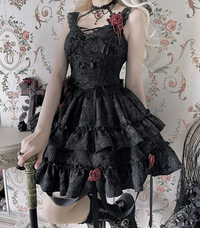 Gothic Lolita Skirt Set Blood Rose Skirt Corset Multicolor