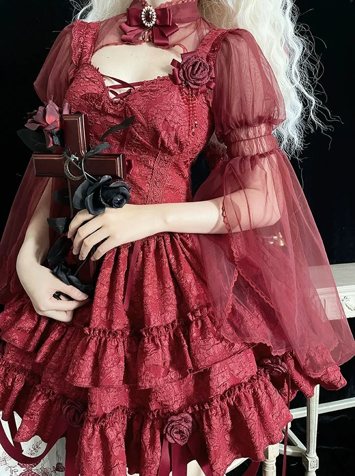 Gothic Lolita Skirt Set Blood Rose Skirt Corset Multicolor
